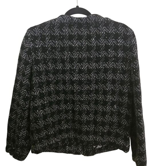 J. Crews Collection Wool Blend Houndstooth Zip Up Academia Lady Jacket Size 12 - Picture 3 of 8
